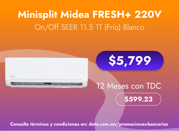 Minisplit Midea FRESH+ 220V On/Off SEER 11.5 1T (Frío) Blanco
