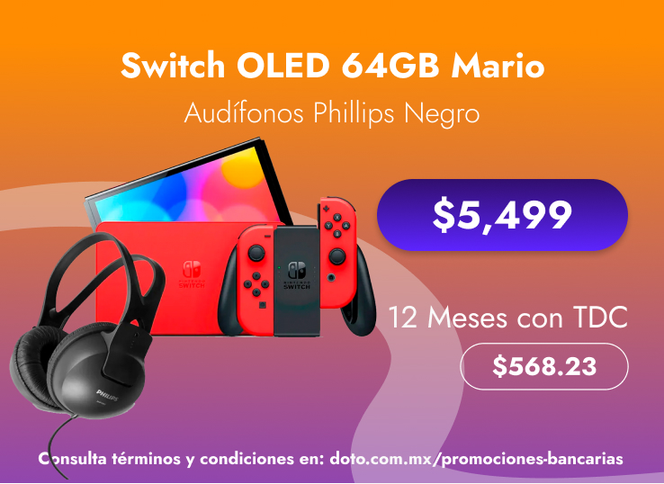 Nintendo Switch OLED 64GB Mario Red Edition + Audífonos Phillips SHP1900 Negros